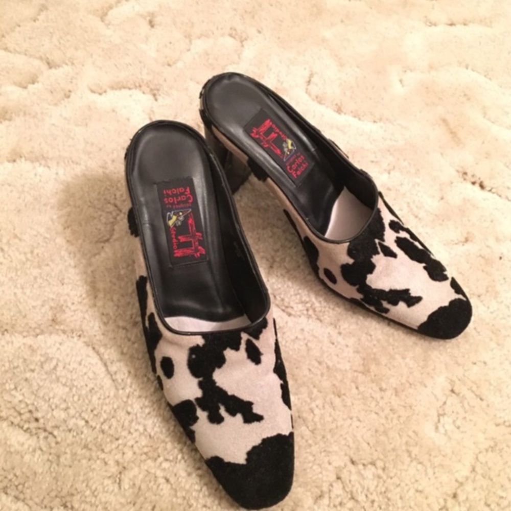 Carlos Falchi Vintage Cow Print Mules